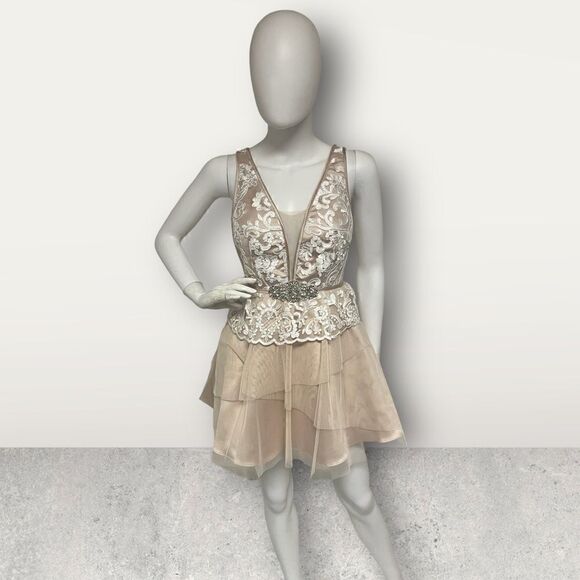 Ivory Lace Beaded Waist Prom Homecoming Dance Pageant Cocktail Dress NWT - Picture 1 of 7